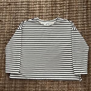 Nordstrom Striped Long Sleeve Tee Oversized Boxy Cotton L Classic Minimal Chic